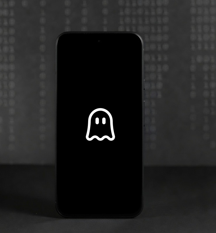 Ghost Mobile 10 Series, GrapheneOS lock screen showing the Ghost Mobile logo